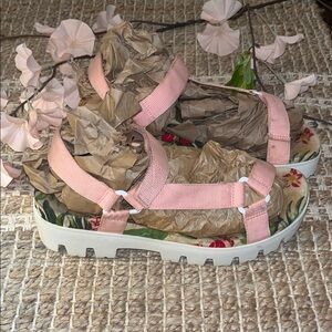 Charlies Pink Strap Sandals with Floral Footbed